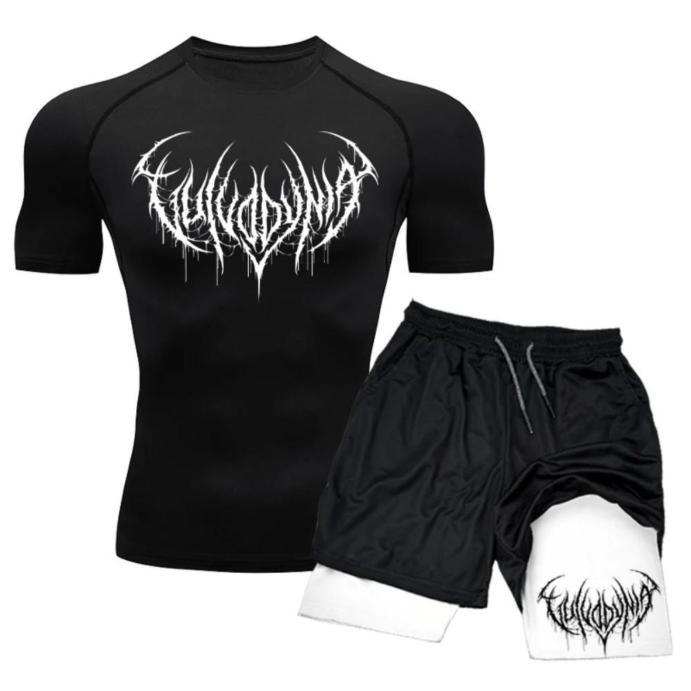 Set T-shirt e Pantaloncini a Compressione ad Asciugatura Rapida da Uomo - Abbigliamento Sportivo per Fitness e Corsa
