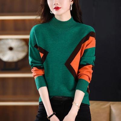 Swetry damskie Jesień Zima Nowe Patchwork Kontrast Dzianina Luźne Vintage Swetry Top Casual Moda Swetry