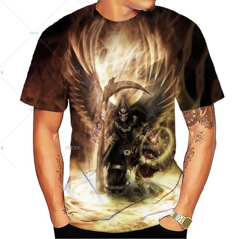 Summer Mens 3D Grim Reaper Skull Graphic Printed Design Funny T Shirts for Men Oversized T-shirt Space Travel Short Sleeve Tee
