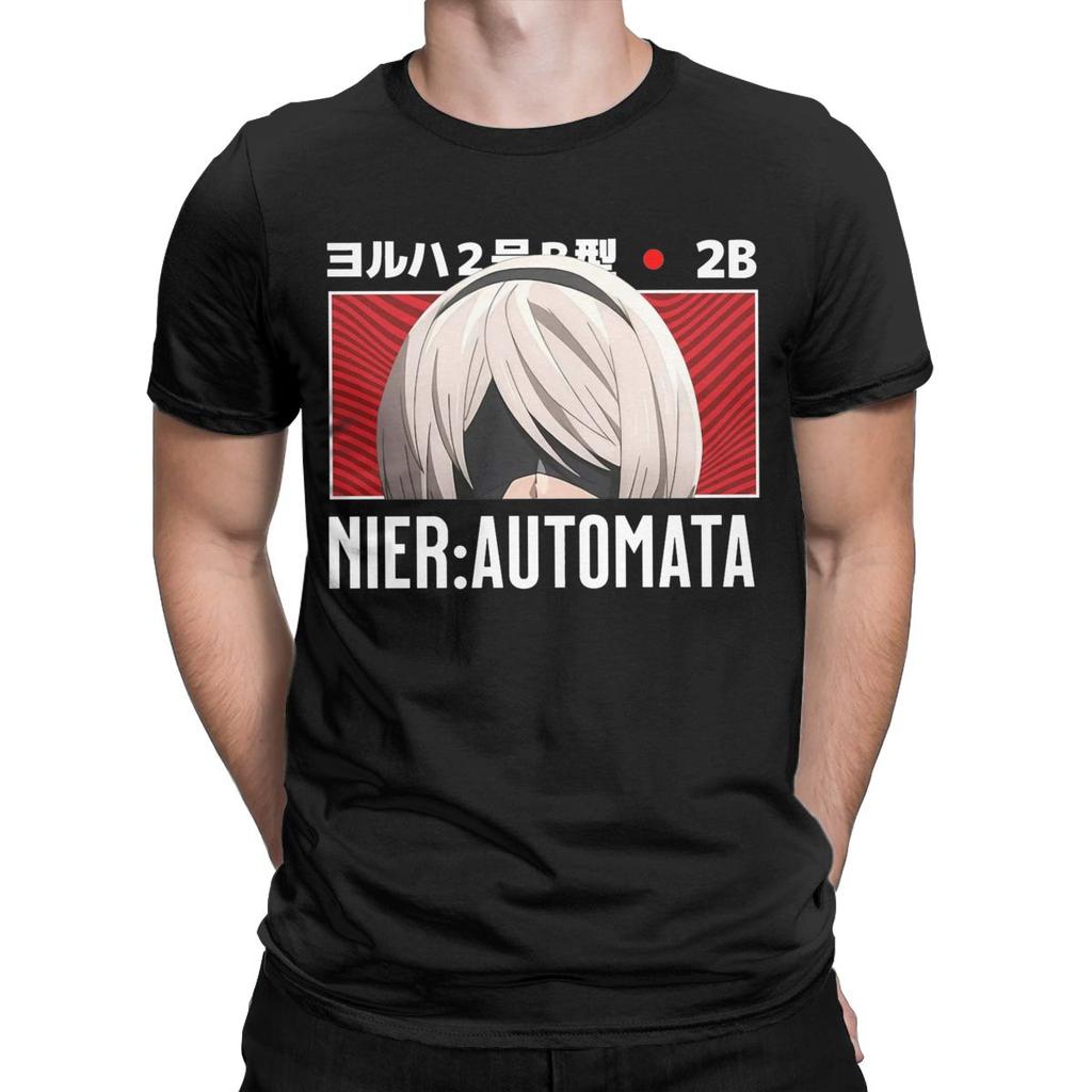 Herren Nier Automata 2B Peeker T-Shirt Anime 100% Baumwollkleidung Neuheit Kurzarm O-Ausschnitt T-Shirts Original T-Shirt