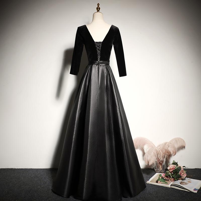 Black banquet evening dress 1011 new long noble elegant slim host chorus performance dress