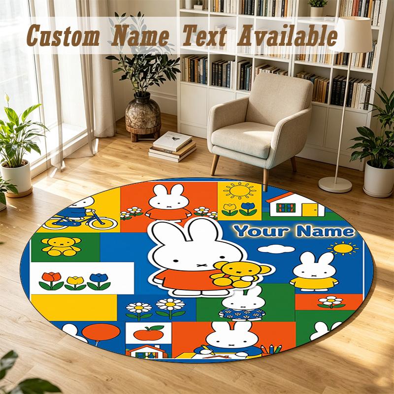 Round Rug Custom NameMiffy Pattern Non Slip Carpet Home Floor Decor
