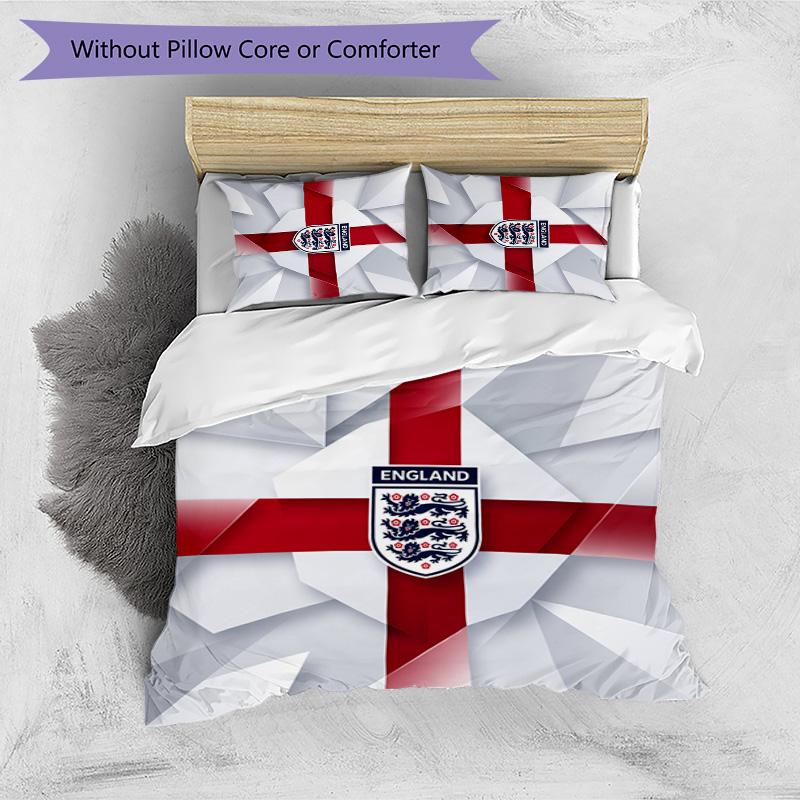 Set Biancheria da Letto Stampata Calcio Inghilterra 3 Pezzi Copriletto Traspirante Accogliente come Regalo per la Casa Nuova o per le Feste