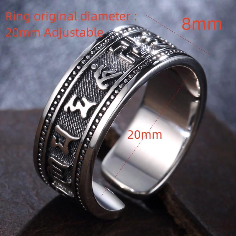 

Buyee 925 Sterling Silver Religion Ring Elegant Tai Silver Open Ring Finger for Woman Man Fashion Buddhism Fine Jewelry Circle resizable