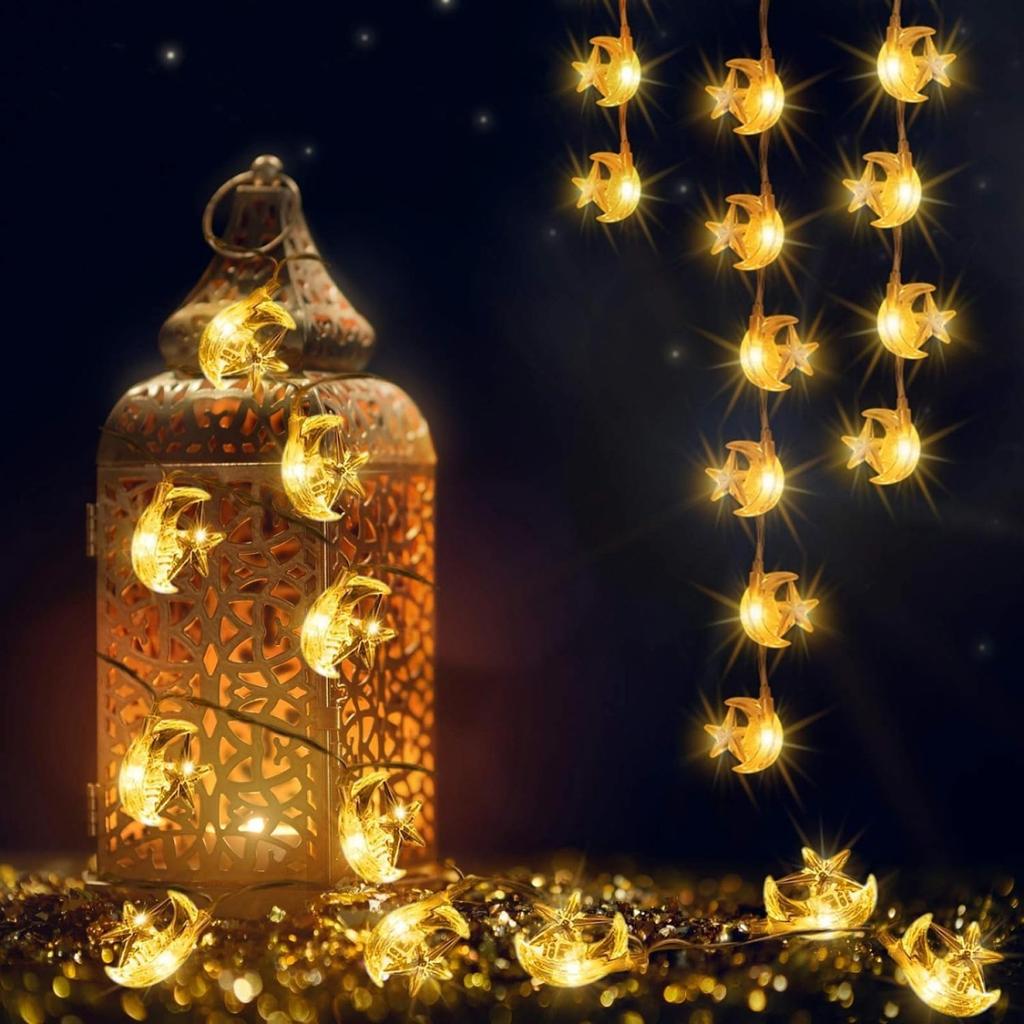 Moon Stars Ramadan String Light Battery Powered Decorative Hanging Lamp For Bedroom Home Garden Living Room Ramadan Decor