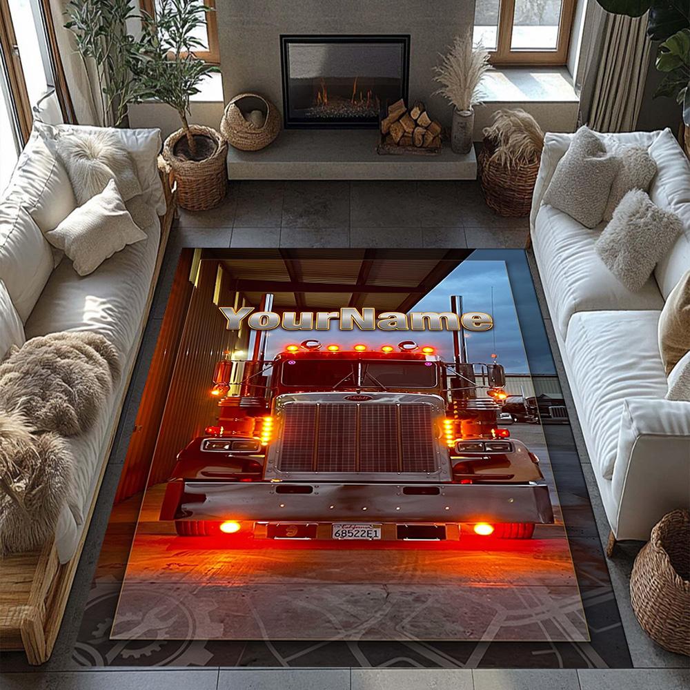 Peterbilt Heavy Trucks Customized Name Floor Mat Suitable for Game Room Entryway Living Rooms Outdoor Antislip Carpet Anime Office Decor