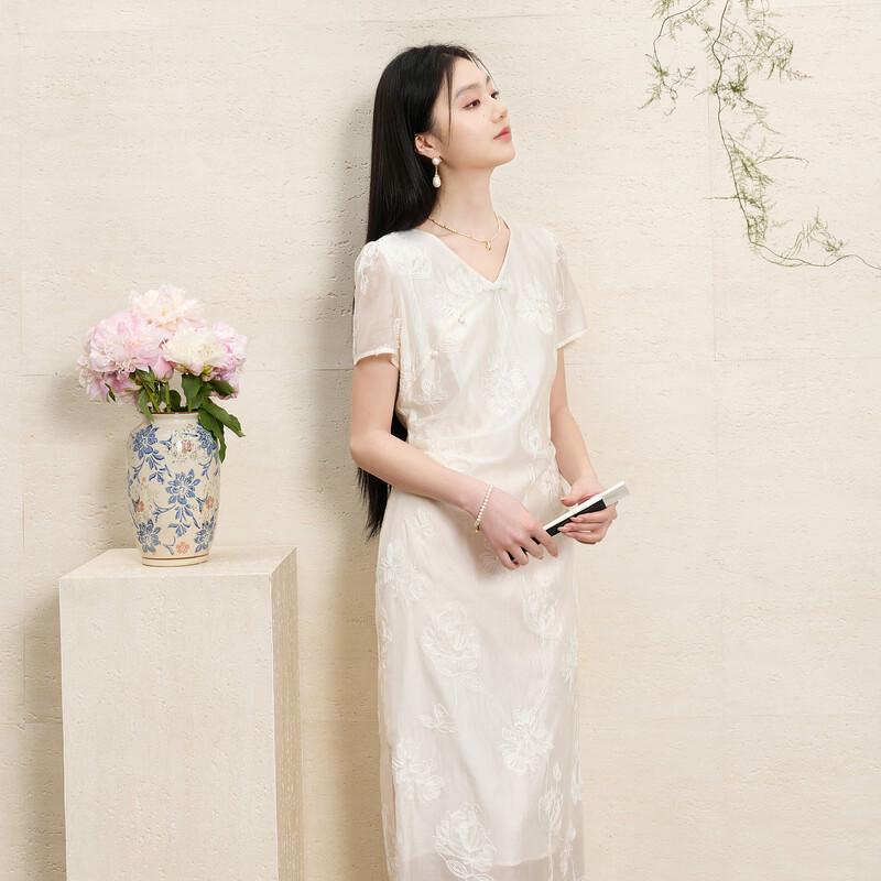 San Cai New Chinese Style Embroidered A-Line Dress