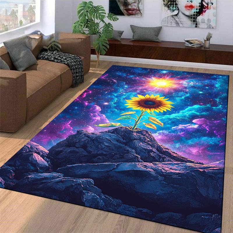 Colorful Starry Sky and Sunflower Galaxy Design Carpet for Home Decor Suitable for Use As an Anti-slip for Living Room Bedroom Sofas