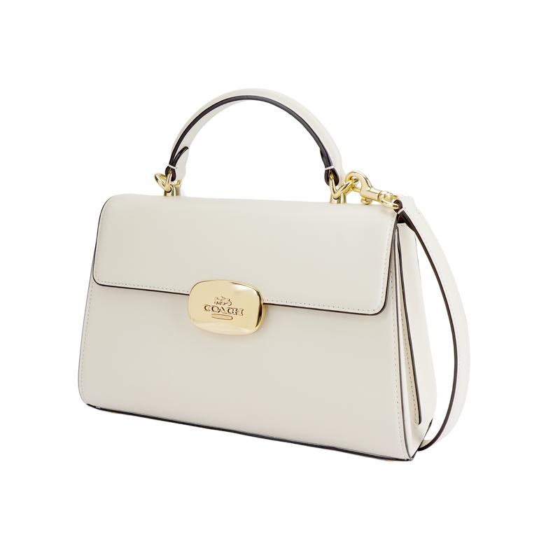Coach Eliza 27 Classic Presbyopic Oval Lock Flip Hardware Buckle Cow Leather Shoulder Crossbody Handbag Large Size Women's Chalk White