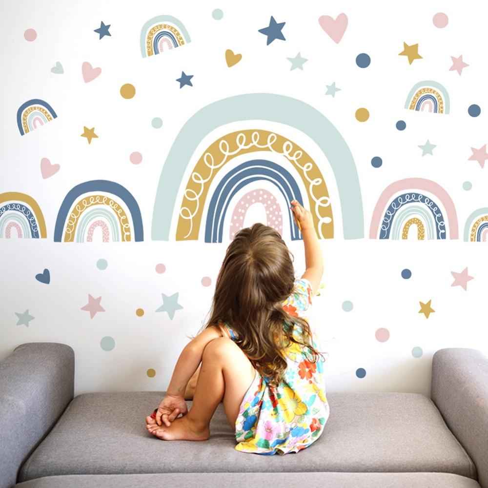 Wall Sticker Rainbow Stars Peel And Stick Girls Bedroom Playroom Decals