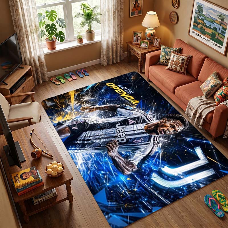 Juventus J Logo Black Silver Waving Flag Sparkle Smoke Non Slip Floor Rug Football Club Washable Sports Fan Living Room Bedroom Decor Area Carpet
