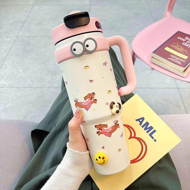 German Canim Kalse [Giant Water Cup] Cute Large Capacity Vacuum Cup Female Double Drink Straw Cup