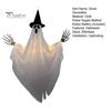Halloween Hanging Decorations Ghost with Witch Hat, Light Up Spooky Party Backdrop Outdoor Decor for Porch Tree, Haunted House Scene Ornament Festive