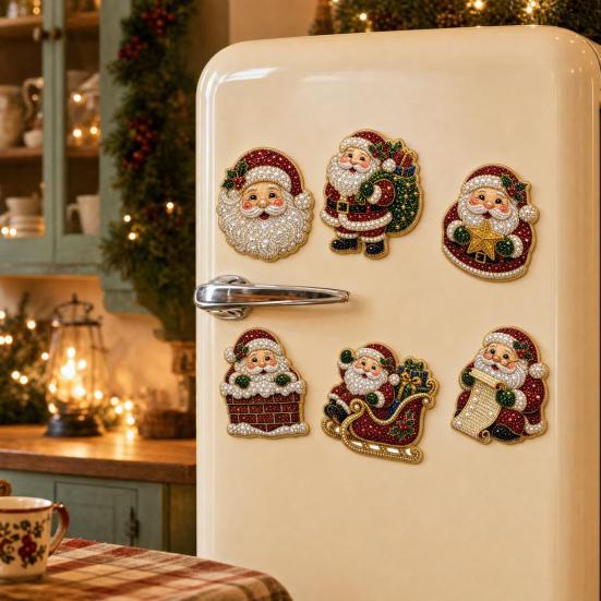 Whiteboard Magnetic Decorations 6Pcs DIY Faux Pearl Painting Fridge Magnet, Santa Snowman Stocking Tree Refrigerator Magnets Gingerbread Snowflake