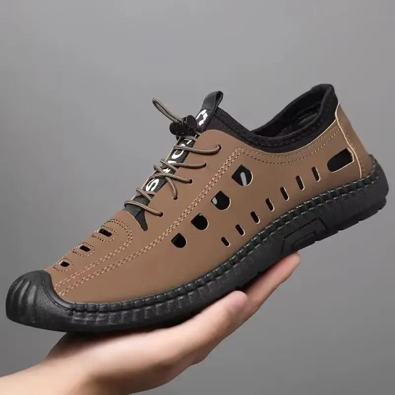 2025 Summer New Arrival Men's Soft Leather Sandals Breathable Non-slip Cow Tendon Sole Casual Leather Shoes Outdoor Beach Shoes