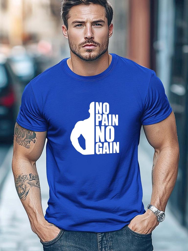 No Pain No Gain Muscle Unisex Silhouette Fitness Gym Motivational Print Unisexs Crew Neck Short Sleeve Casual Workout Basic T Shirt