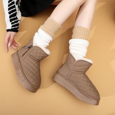 Winter New Snow Boots Women's One-pedal Piled Thickened Platform Short Boots Leather Waterproof Cotton Shoes