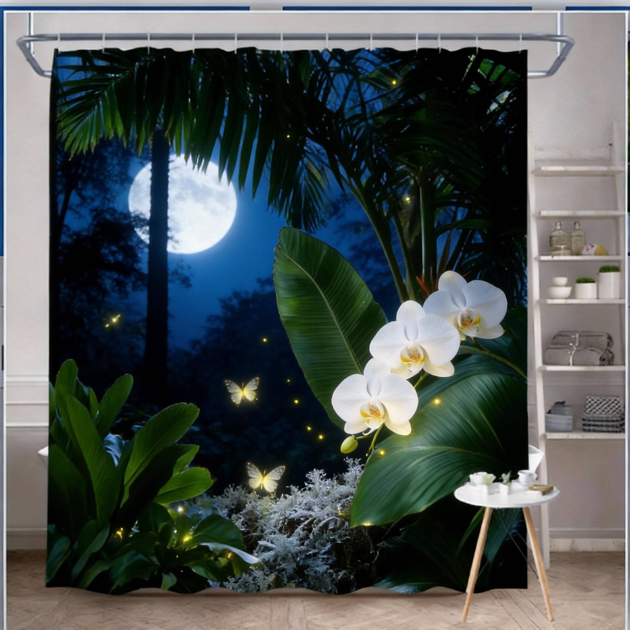 

Palm Tree Shower Curtain 180x180cm – Lush Tropical Print, Machine Washable, with 12 Hooks tropical bathroom decor 90X180cm(35x70in)
