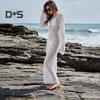 Damen Strandkleid Aushöhlen Gestrickt Rückenfrei Schnürriemen V-Ausschnitt Lockerer Kittel Überzug Langarm Sonnenschutz Lady Bikini Badeanzug Beachwear