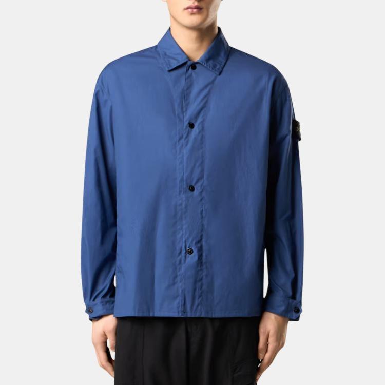STONE ISLAND Badge Pointed Collar Button Long Sleeve Shirt Men Shirts Blue K1S151200013S0011-V0028