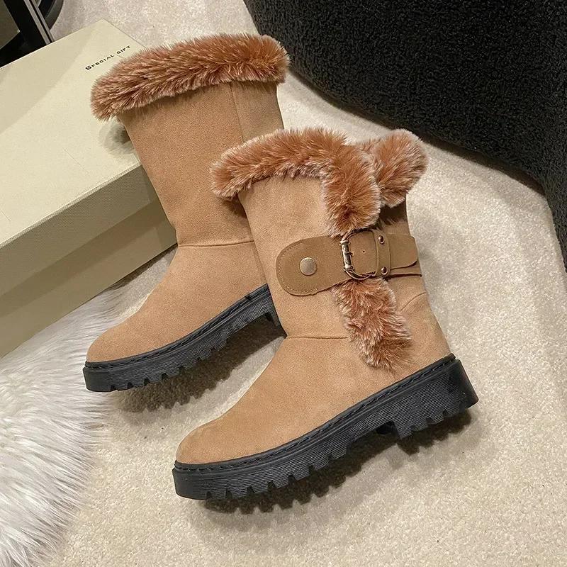 Womens Snow Boots Padded Elegant With Medium Heels Plus Warm Shoes for Women Winter 2025 Demi-season Spring on Slip Hot Fashion