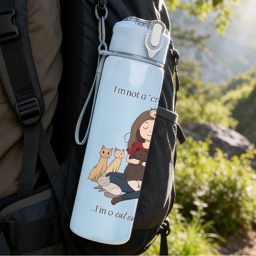 1PC Girl Sitting With Dog Cartoon 750ml Color Plastic Sports Water Bottle Leakproof Flip Straw Lid Suitable for Sports Office Home Use