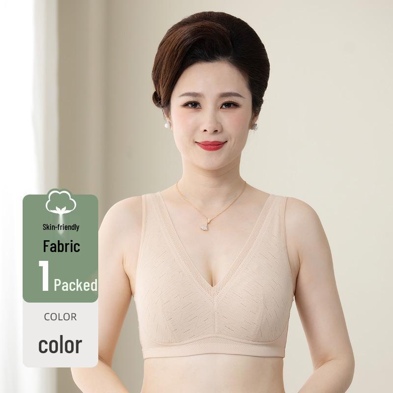 Mom's Wireless Cotton Padded Lace Bra - Comfortable, Thin, Plus Size Vest for Middle-Aged & Elderly Women