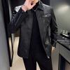 Leather Men's Autumn and Winter New Korean Version Slim Fitting Short Style Trendy Lapel Men's Leather Jacket Trendy Brand Motorcycle Jacket Men