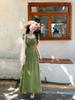 Celebrity Daughter Senior Sense French Age Reduction Polka Dot Square Collar Dress Summer New Korean Green Long Dress