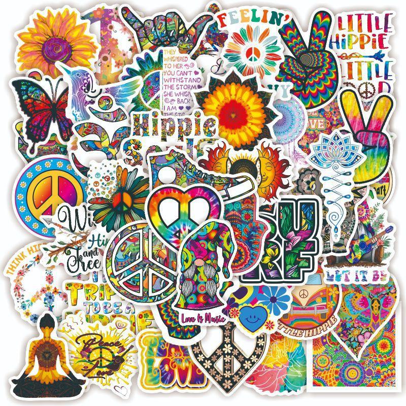 

Наклейки хиппи, 10/25/50 шт. наклейки Peace Love, набор виниловых водонепроницаемых наклеек, триповые наклейки для ноутбука, чехол для телефона с бутылкой воды для детей и подростков 10PCS