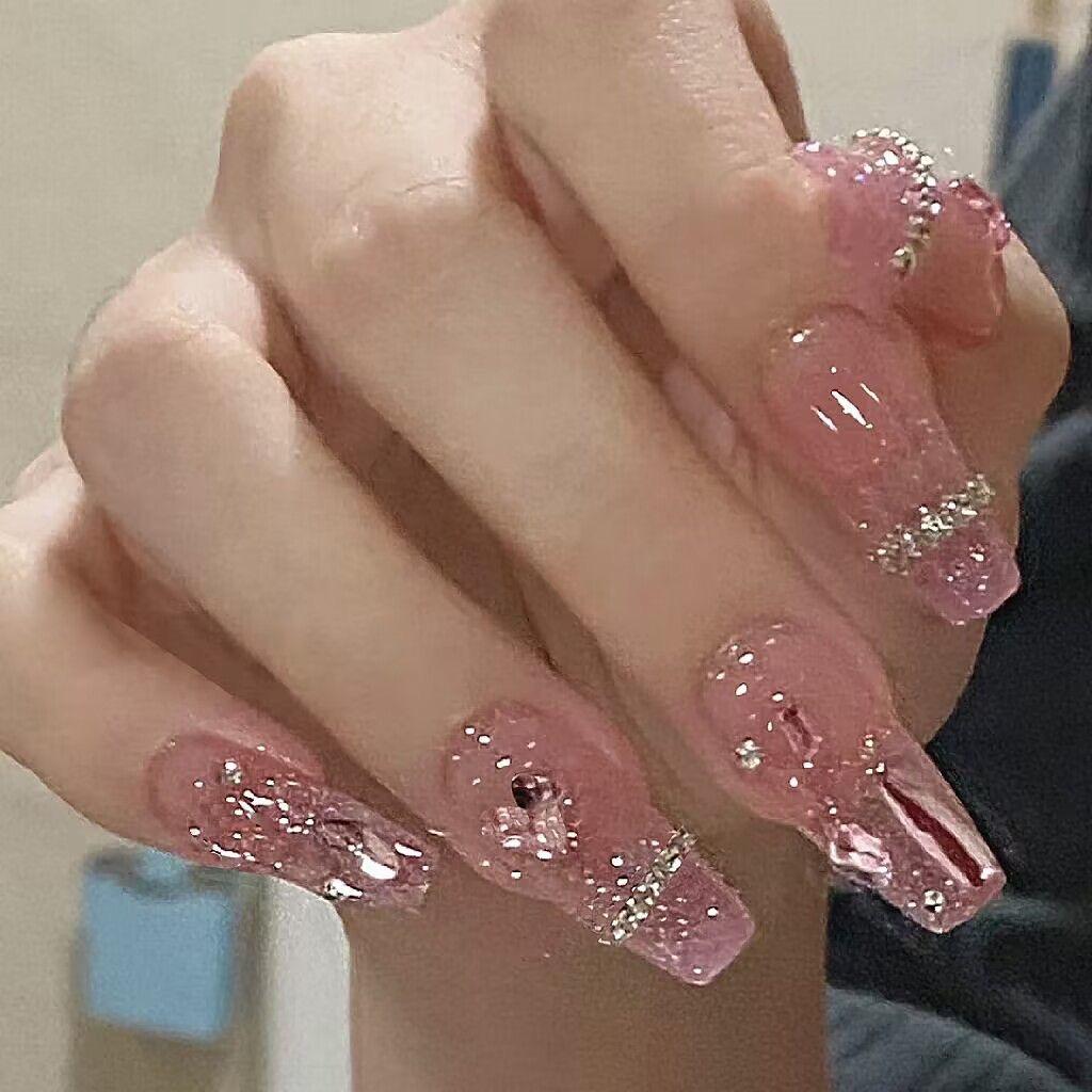 

Pink Diamond Chain Detachable Nail Art Tips Glue