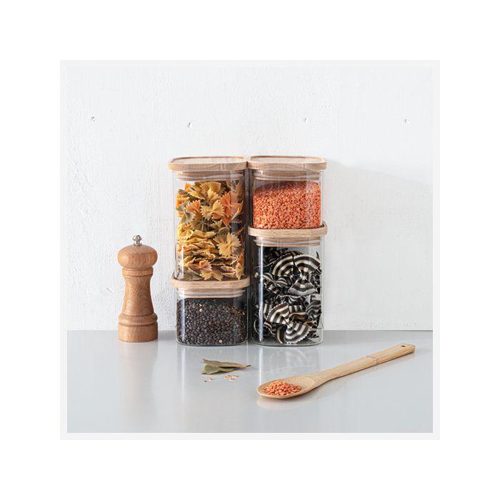 5five - 4 Bocaux Verre Empilables "hermet" Couvercle Bois
