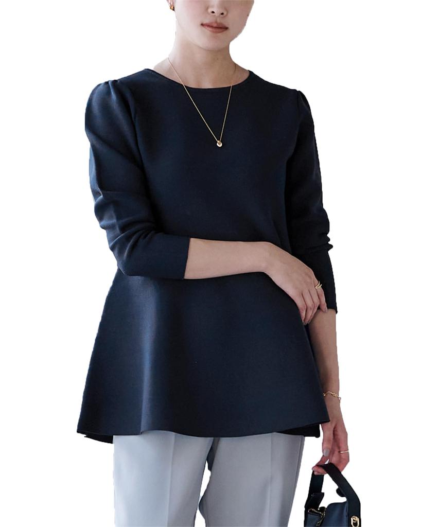 Yours BCXN1592 Puff Sleeve Peplum Knit Dark Size M Women's Top, Navy,