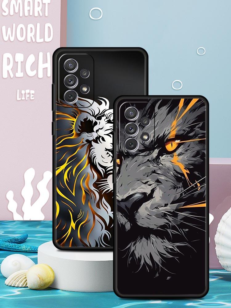 Cross Pattern Bicolor Lion Phone Case for Samsung Galaxy A55 A35 A17 A07 A15 A13 A25 A51 A71 A72 A73 A32 A52 A52S A41 Soft TPU