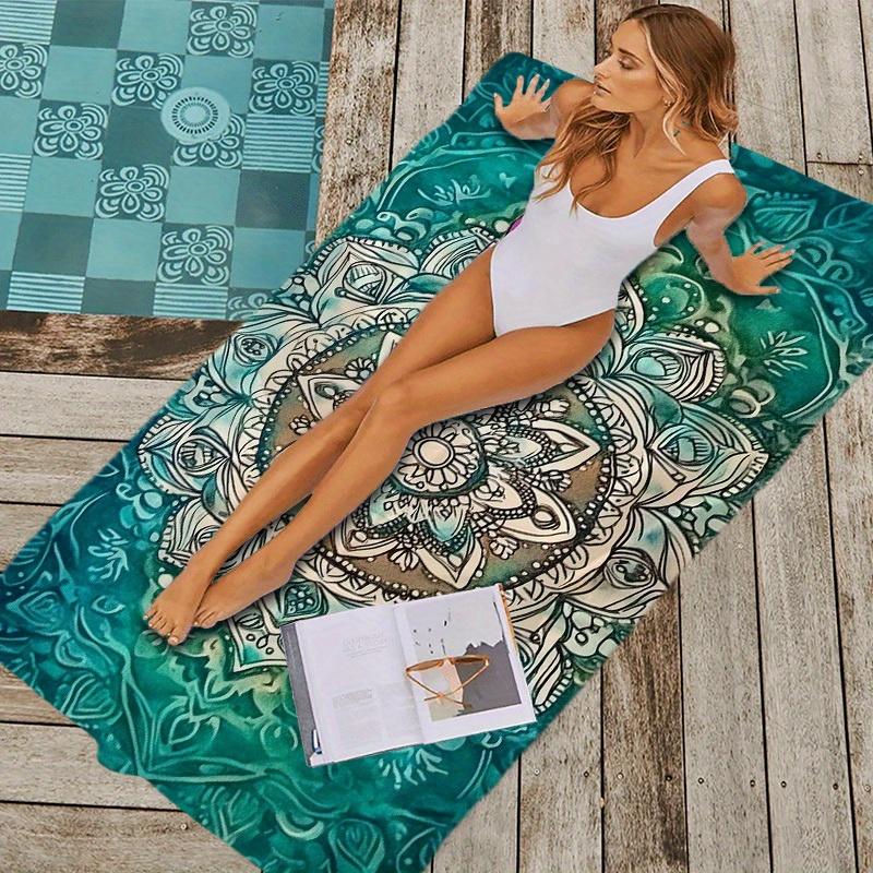 Żywy Aqua Mandala Ręcznik Plażowy - Bohemian Design, Duży Mata Ręcznik Plażowy z Złożonym Wzorem Mandali, Ręcznik Plażowy