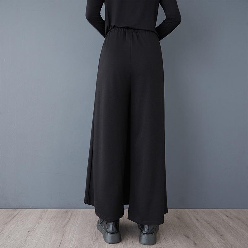 Black Plus Size Cotton Vintage High Waist Casual Loose Spring Autumn Wide Leg Skirt Pants Women Trousers