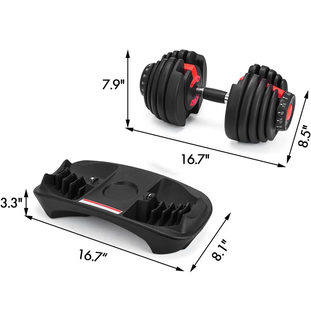 Adjustable Dumbbells 24kg / 52.5-pound Short Barbell Quick Choice for Home Gym Workouts