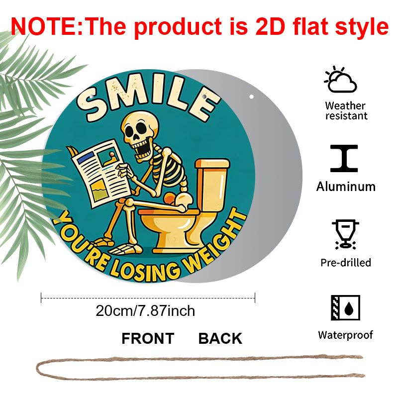 2D Flat Aluminum 7.87 Inch X 7.87 Inch Humorous Skull Bathroom Wall Decoration. Suitable for Bars, Living Rooms, Kitchens, Parties, Cafes, Porches
