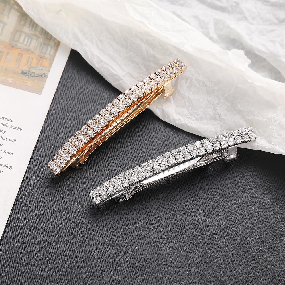 Korean Rhinestone Hair Accessories: Fashionable Double Row Spring Clip Duckbill Hairpin