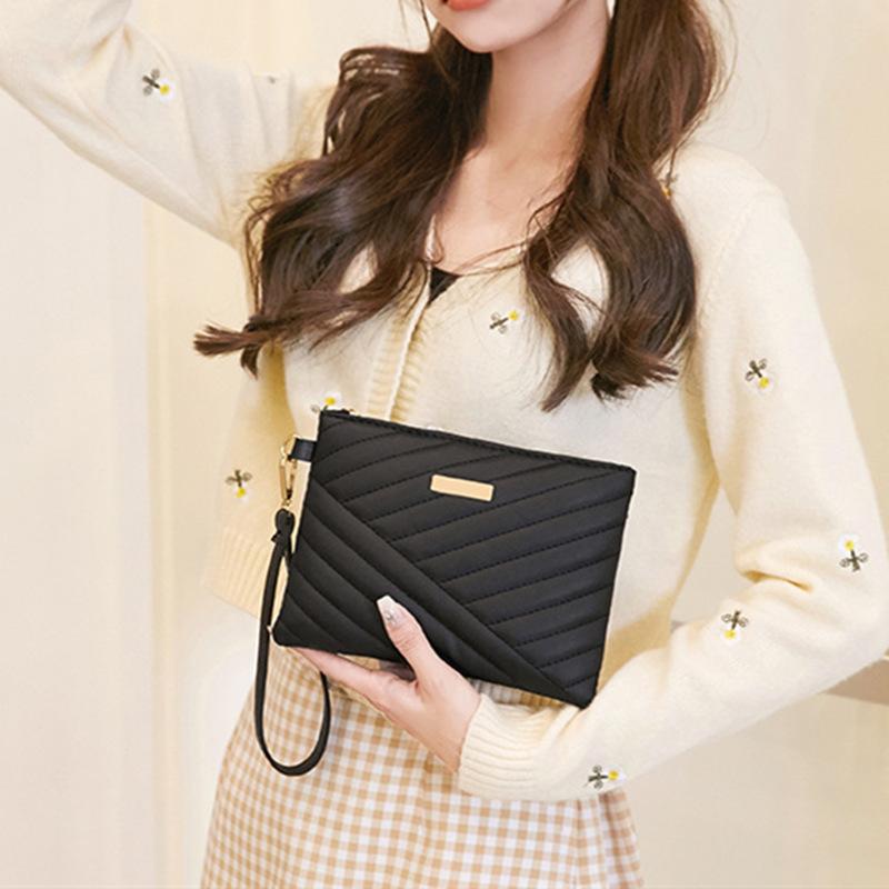 Versión Coreana Bolso de Hilo Bordado de Moda y Versátil para Mujer, Cartera para Teléfono Móvil, Sobre de Cuadrícula de Diamantes Casual para Vacaciones