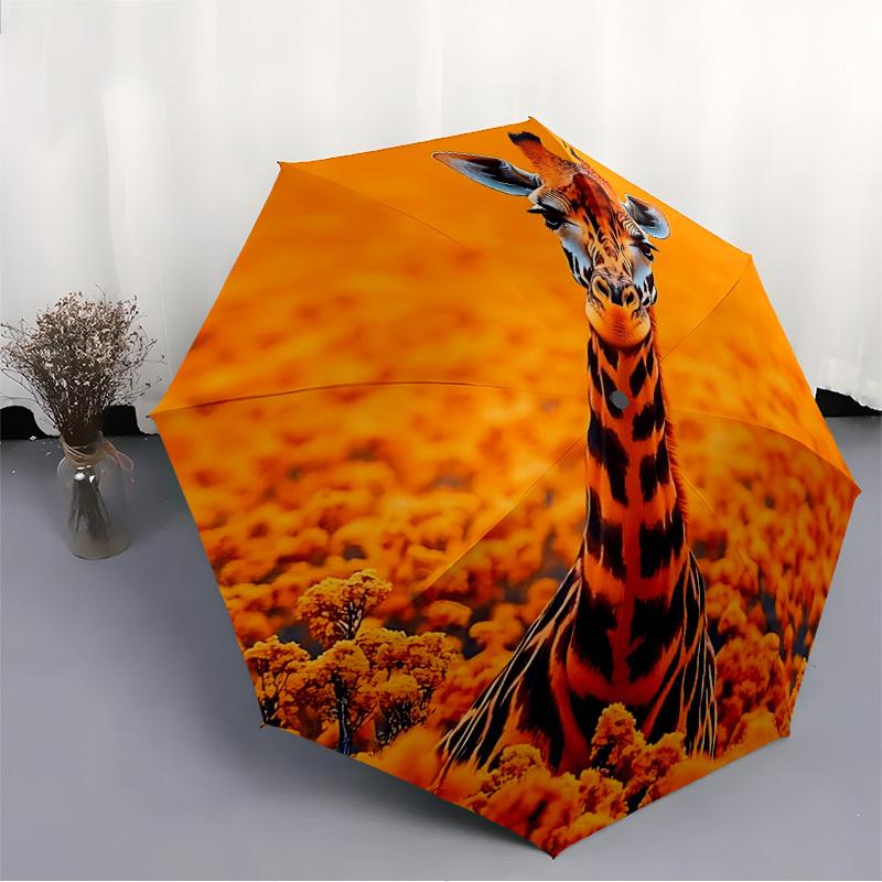 1pc Giraffe Orange Automatic Open/Close Umbrella 8-Rib Strong Frame, Portable Travel Umbrella for Women & Men, Birthday Gift Parties 051
