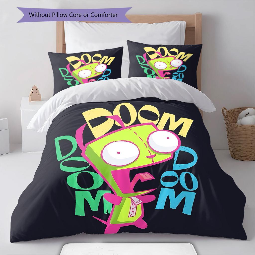 Invaderzim Pattern Bedding Quilt Set Quilt Cover Pillowcase Home Decoration Birthday Gift (1 * Duvet Cover + 2 * Pillowcase, Without Core)