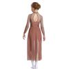 Mädchen Performance-Kleid Strasssteine Transparenter Mesh Patchwork Design Fließender Rock mit Schlitz Schlüsselloch-Rücken Body