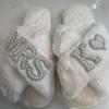 Women Home Furry Slippers Fork Strap Bride Wedding MRS Slippers Cozy Indoor Footwear