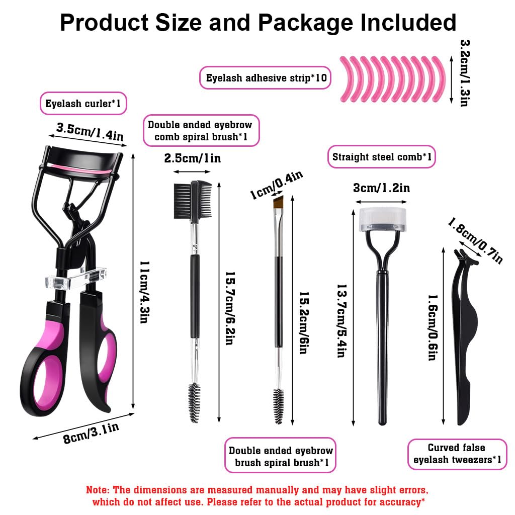 MAYCREATE® Eyelash Curlers Kit, Set of 5Pcs Makeup Tools, Includes Eyelash Curlers with 10 Silicone Refills Pads, Dual Head Eyebrow Brush, Eyelash