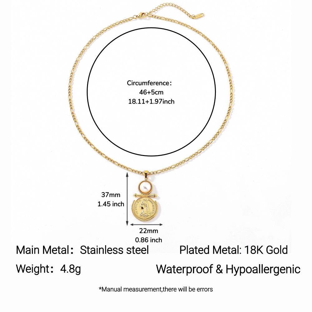 Ожерелье Ying Tai из нержавеющей стали с покрытием 18 карат, не тускнеющее, с имитацией жемчуга и портретом королевы