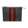 [Pre-Owned] Signature Logo Stripe Web Zipper Canvas Clutch - Very Good #1GRYOY0