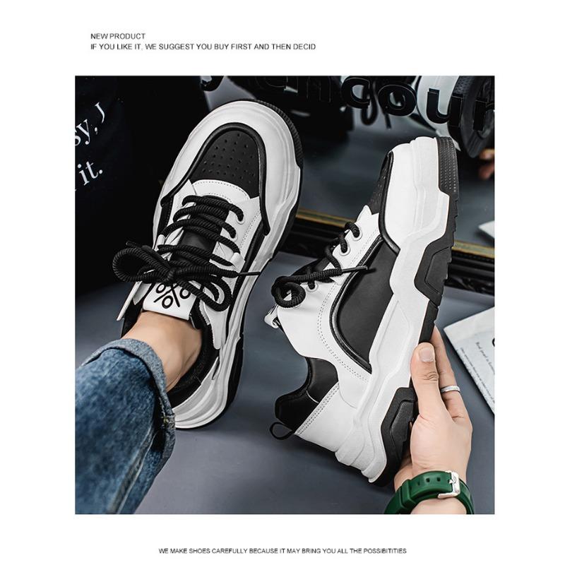 Mens Breathable Thick Sole Trendy Versatile Casual White Sports Sneakers