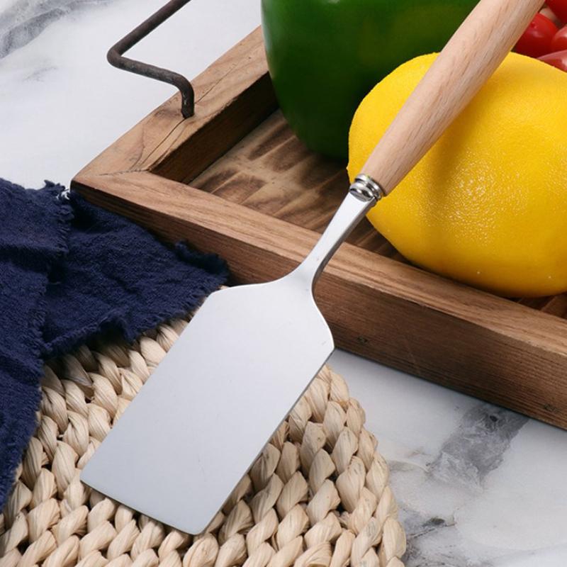 Stainless Steel Square Head Steak Cooking Spatula Wood Handle Pizza Shovel Pancake Beef Scraper Bbq Utensils For Kitchen CDN