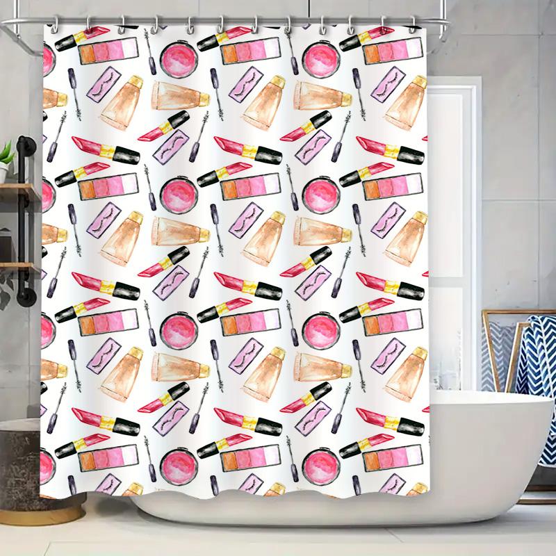 

Watercolor Pink Lipstick Makeup Pattern Shower Curtain For Bathroom Decor Waterproof Fabric Print Bath Mat Decoration In Kitchen W60H190(CM)-1 Pcs